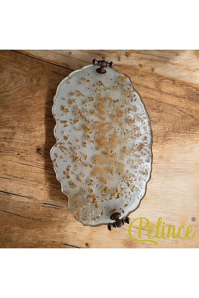 Home Epoxy Resin Floral Tray - Gold Sheet Width: 23 cm Length: 33 cm