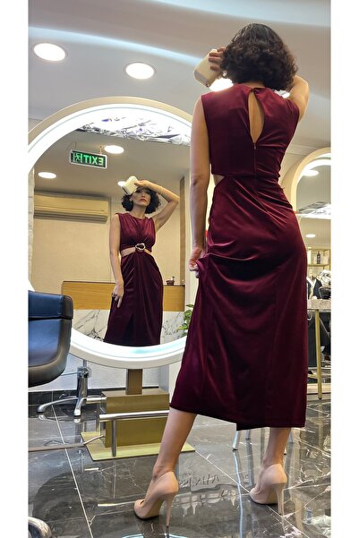 AYLİMODA Bordo Kadife Elbise