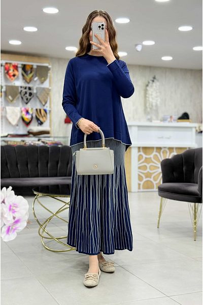 Nefise Rayon Crew Neck Tunic & Skirt Suit