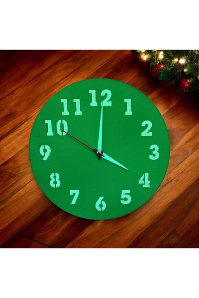 Bahat Glassless Wooden Mini Phosphorescent Fluorescent Green Wall Clock Diameter 22 cm
