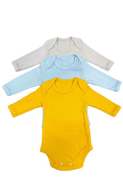 Akface Cotton Combed Cotton Snap Fastener Newborn and Baby Ribbedlong Sleeve Undershirt Bady Bodysuit Set of 3