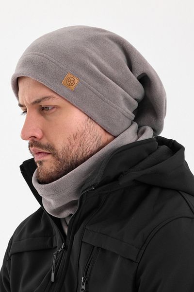 Butikgiz Men's Gray 100% Micro Fleece Double Layer Winter's Coming Beanie Neck Collar Suit