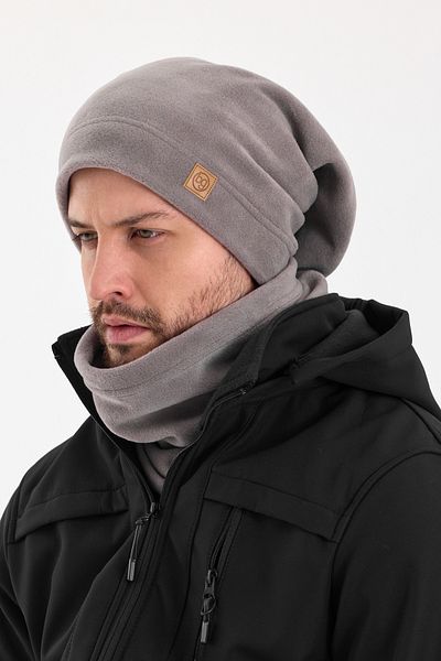 Butikgiz Men's Gray 100% Micro Fleece Double Layer Winter's Coming Beanie Neck Collar Suit