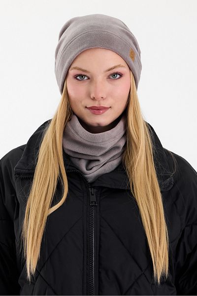 Butikgiz Women's Gray 100% Micro Fleece Double Layer Winter's Coming Beanie Neck Collar Suit