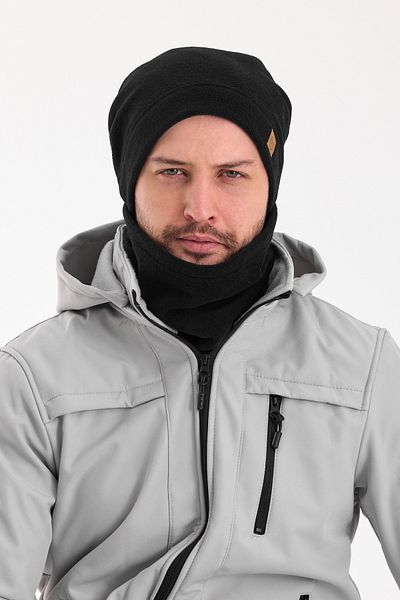 Butikgiz Men's Black 100% Micro Fleece Double Layer Winter's Coming Beanie Neck Collar Suit