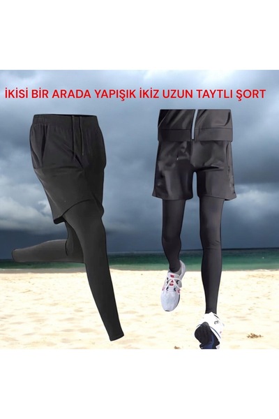 Gök Sports Erkek Taytlı Şort Fitness Basketbol Koşu Futbol 2'si 1 Arada Futbol Uzun Taytlı Şort Uzun Pantolon