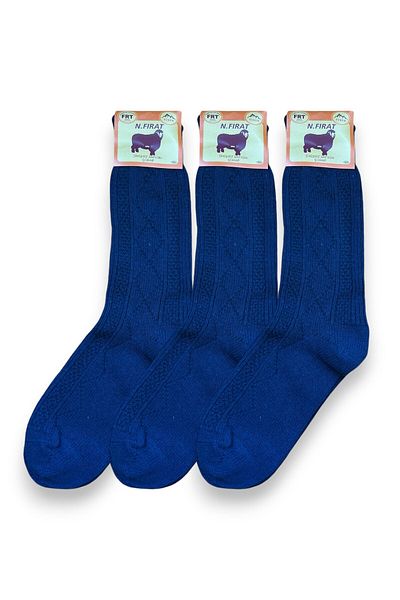 FIRAT Men's Wool Winter Navy Blue Color 3 Pairs Traditional Printed Socks