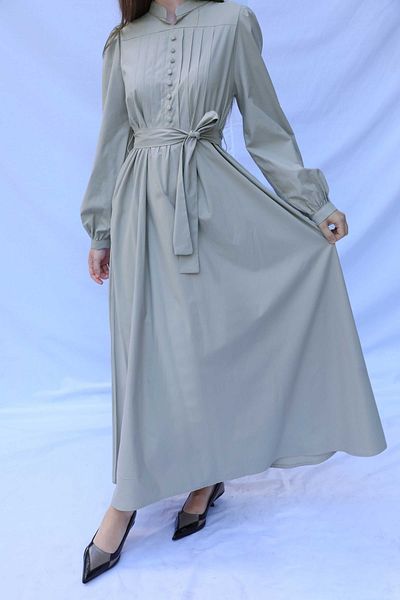 ZÜLAYS Poplin Dress Pebble - Front Buttoned