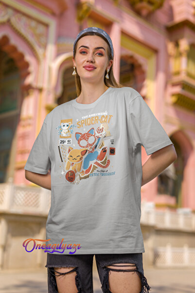 oneagılyazı Spider Catt Printed Oversize T-Shirt