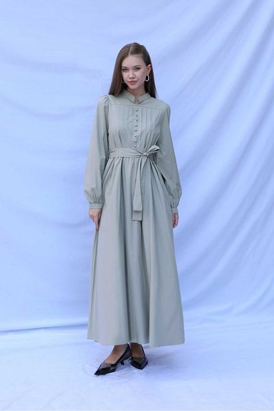 ZÜLAYS Poplin Dress Pebble - Front Buttoned