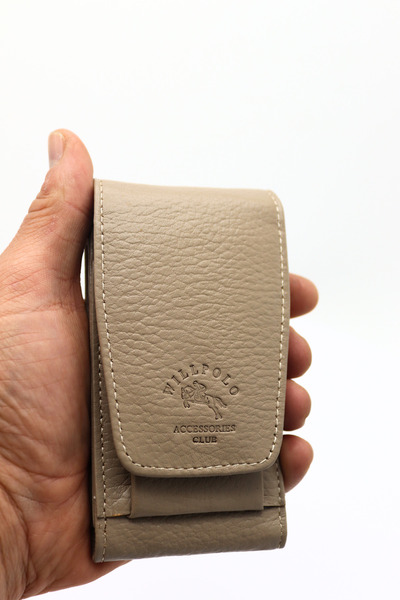 willpolo Suport pentru țigări din piele de vacă, cu compartiment pentru brich...