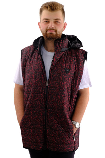 ModeXL Mode XL Ανδρικό γιλέκο με καπιτονέ κουκούλα 22600 Μαύρο-Κόκκινο