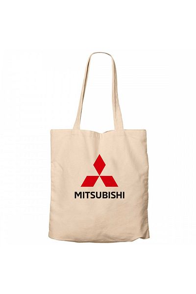 Z zepplin Mitsubishi Logo Cream Zippered Cloth Bag Gabardine