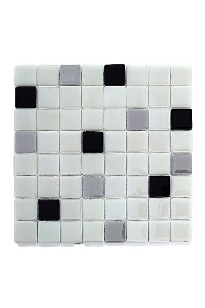 MozaiKristaL Tüm yüzeyler için 38x38x5mm Beyaz-Siyah-Gri, 31,5x31.5cm Fileli ...