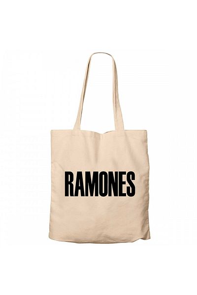 Z zepplin Ramones Text Cream Zippered Cloth Bag Gabardine