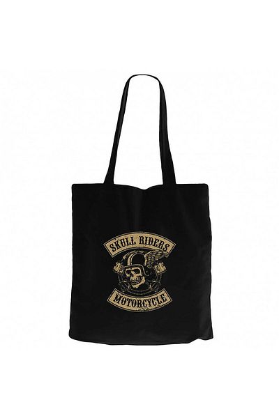 Z zepplin Moto Skull Riders Motorcycle Black Canvas Tote Bag