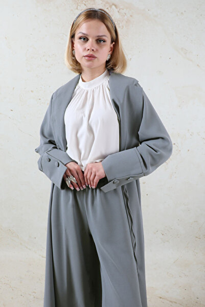 ZÜLAYS Şal Yaka Krep Takım Gri