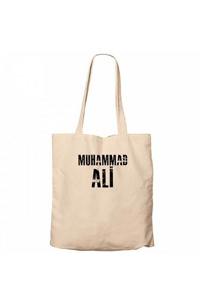 Z zepplin Muhammad Ali Black Text Cream Zippered Cloth Bag Gabardine