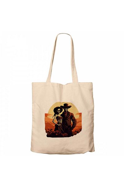 Z zepplin Skeleton Cowboy Lover Cream Zippered Cloth Bag Gabardine