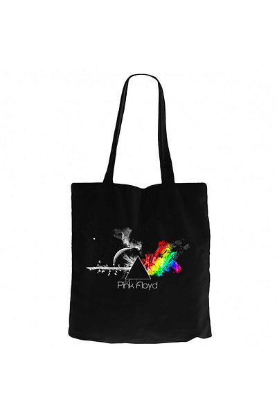 Z zepplin Pink Floyd RainBow Μαύρη υφασμάτινη τσάντα με φερμουάρ Gabardine