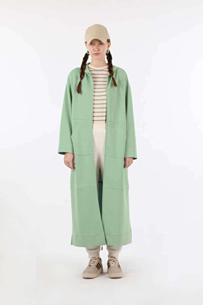 ZÜLAYS Fermuarlı Cepli Uzun Hırka Mint