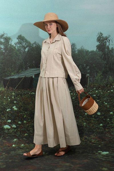 ZÜLAYS Stone Colored Shirt and Skirt Set