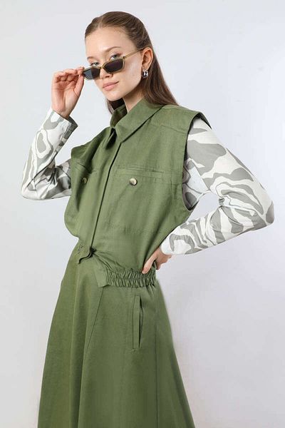 ZÜLAYS Elastic Vest Skirt Set Khaki