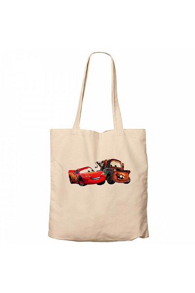 Z zepplin Lightning Mcqueen and Tow Mater Cars Cream Zipper Cloth Bag Gabardine