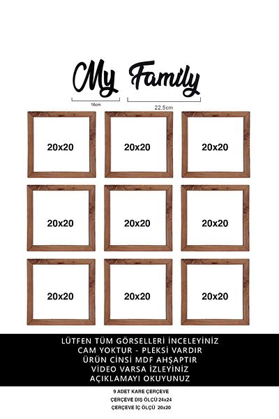 Bytwo My Family - 9 Pieces 20X20 Frame - Kemençe Mdf Frame - Whether Wall or Desktop