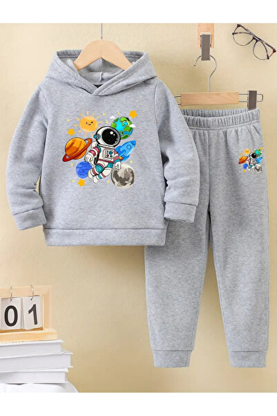 Nebulaa Tekstil Printed Unisex Hooded Bottom Cotton Children's Tracksuit