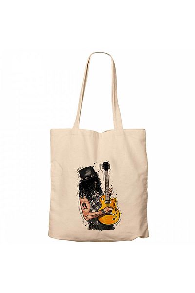 Z zepplin Slash Guitar Cartoon Cream Canvas Tote Bag