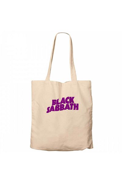 Z zepplin Black Sabbath Purple Text Cream Zippered Cloth Bag Gabardine