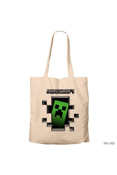 Z zepplin Mine-craft Creeper Inside Cream υφασμάτινη τσάντα με φερμουάρ Gabardine