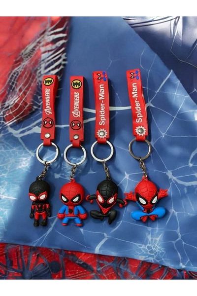 AVENGERS Spider Man 4 Pieces Different Model Spider Man Silicone Keychain and Bag Accessories