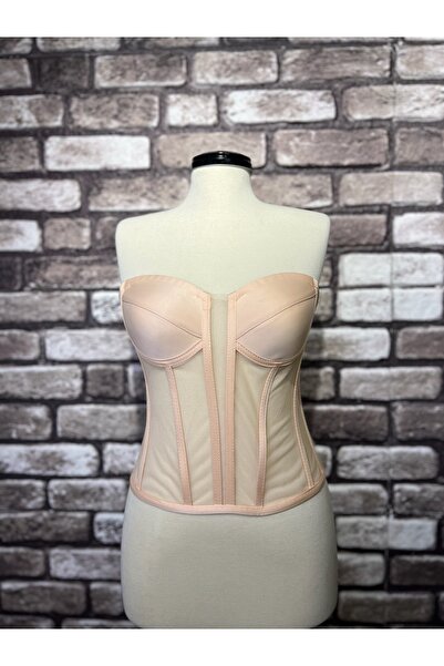 Metay Design Transparent Tulle Corset - Split Neck Salmon Model