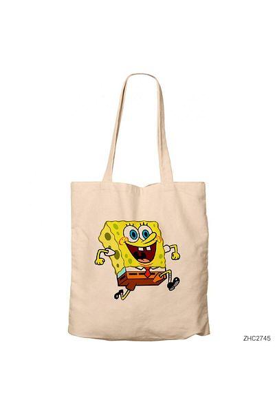Z zepplin Spongebob Happy Cream Zippered Cloth Bag Gabardine