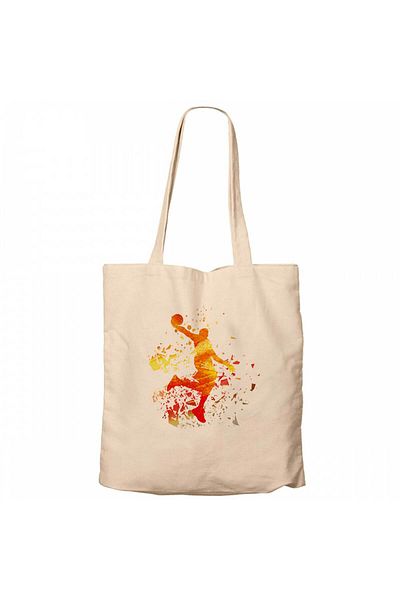 Z zepplin Basketball Fire Silhouette Cream Zippered Cloth Bag Gabardine