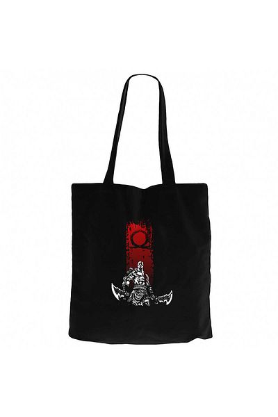 Z zepplin God Of War Kratos Logo Μαύρη υφασμάτινη τσάντα με φερμουάρ Gabardine