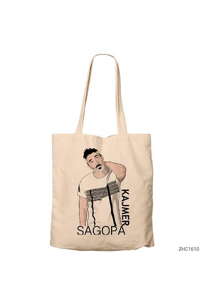 Z zepplin Sagopa Kajmer Cartoon Cream Zippered Cloth Bag Gabardine