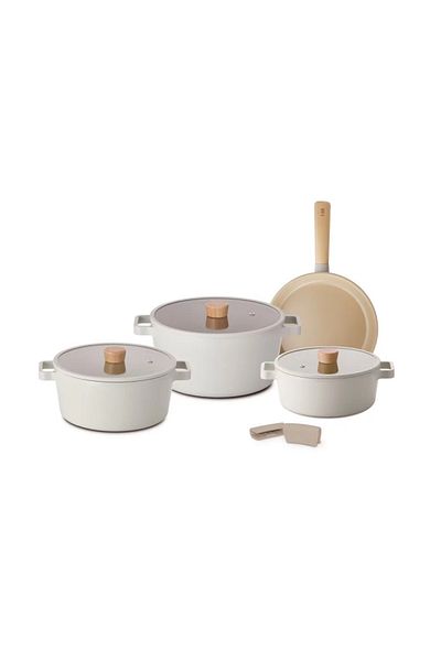 NEOFLAM Fika Made up of 7 Piece Cookware Set, Beige. Capacity 22cm - 24cm - 26cm - 26cm