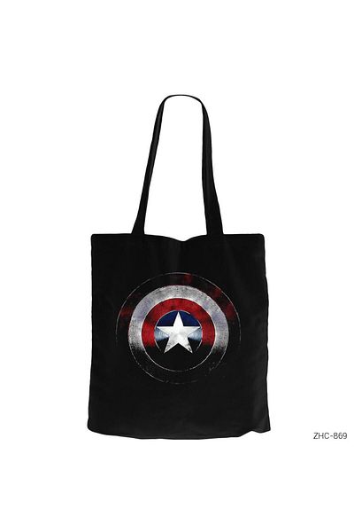 Z zepplin Captain America Shield Μαύρη υφασμάτινη τσάντα με φερμουάρ Gabardine