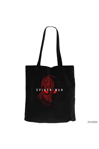 Z zepplin Geantă tote din pânză neagră cu schiță Spiderman