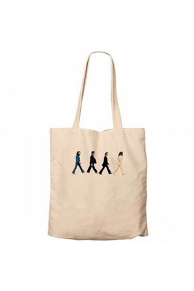 Z zepplin The Beatles Abbey Road Cartoon Cream Canvas Tote Bag
