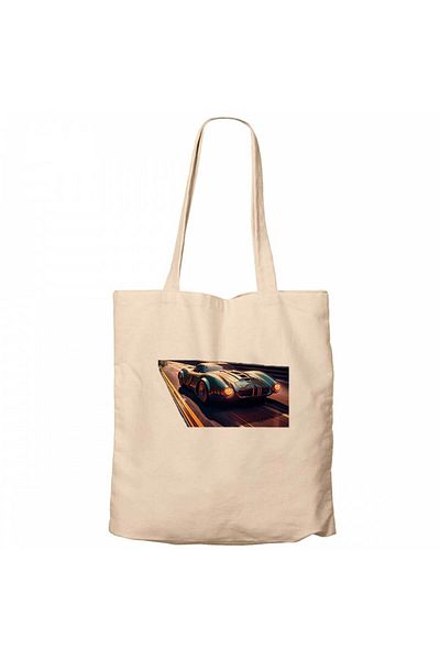 Z zepplin Driving a Car Cream Zippered Cloth Bag Gabardine