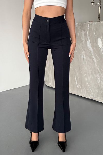 COMBİNE MİCHAİL Women's Navy Blue High Waist Slim-fit Flare Leg Palazzo Pants