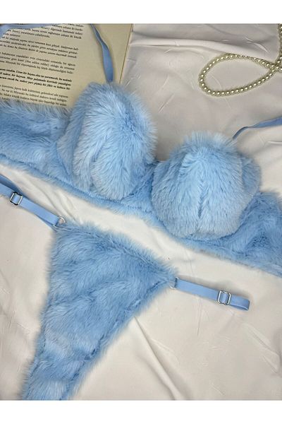 ROZENİN LINGERIE Set de lenjerie intimă din pluș cu textura moale Baby Blue