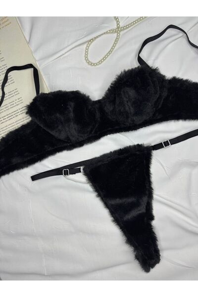 ROZENİN LINGERIE Set de lenjerie neagră din pluș cu textura moale