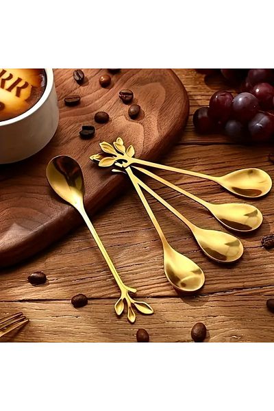 Home طقم زهر الكرز من الفولاذ المقاوم للصدأ باللون الذهبي مكون من 5 ملاعق و5 شوكات، مجموعة من 10 قطع، أدوات مطبخ رائعة
