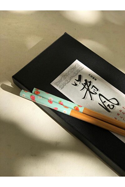 Tam Seramik Japon Bambu Chopstick Çilek Desenli Yeşil 1 Çift