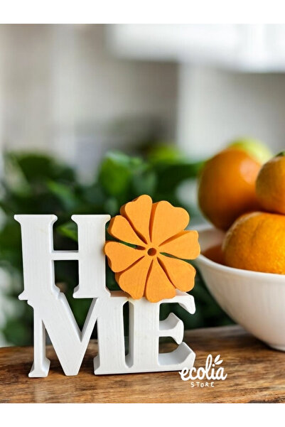 Main Collectibles Dekoratif HOME Yazılı Turuncu Çiçek Detaylı Dekoratif Obje – 10 cm Şık ve Modern Ev Dekoru